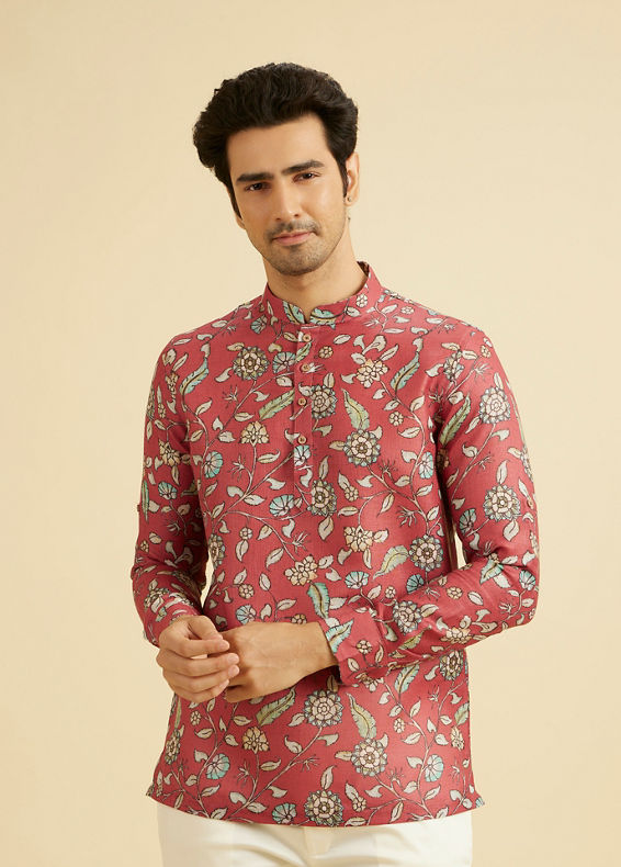 Manyavar Men Elegant Rust Viscose Kurta