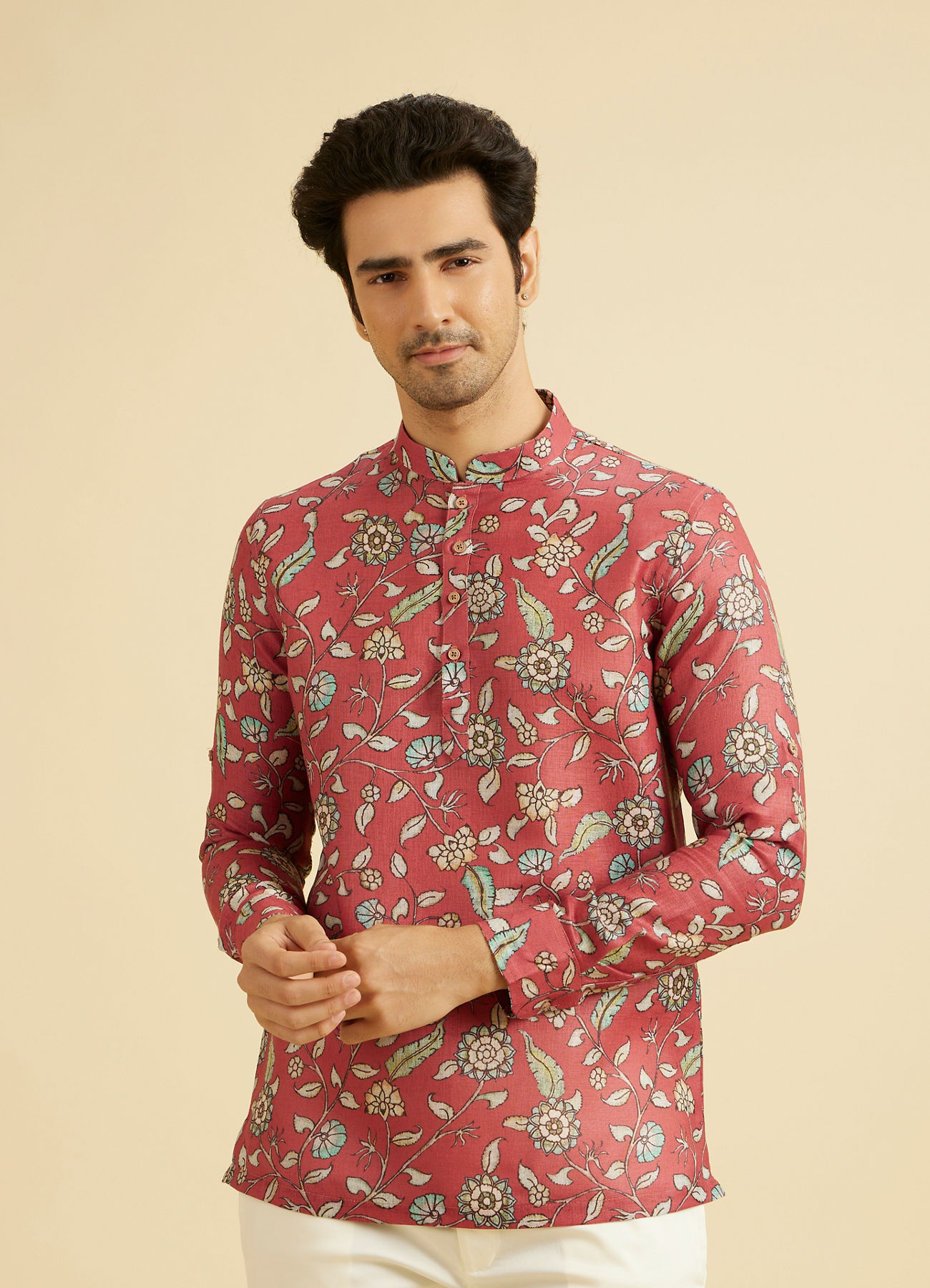 Manyavar Men Elegant Rust Viscose Kurta