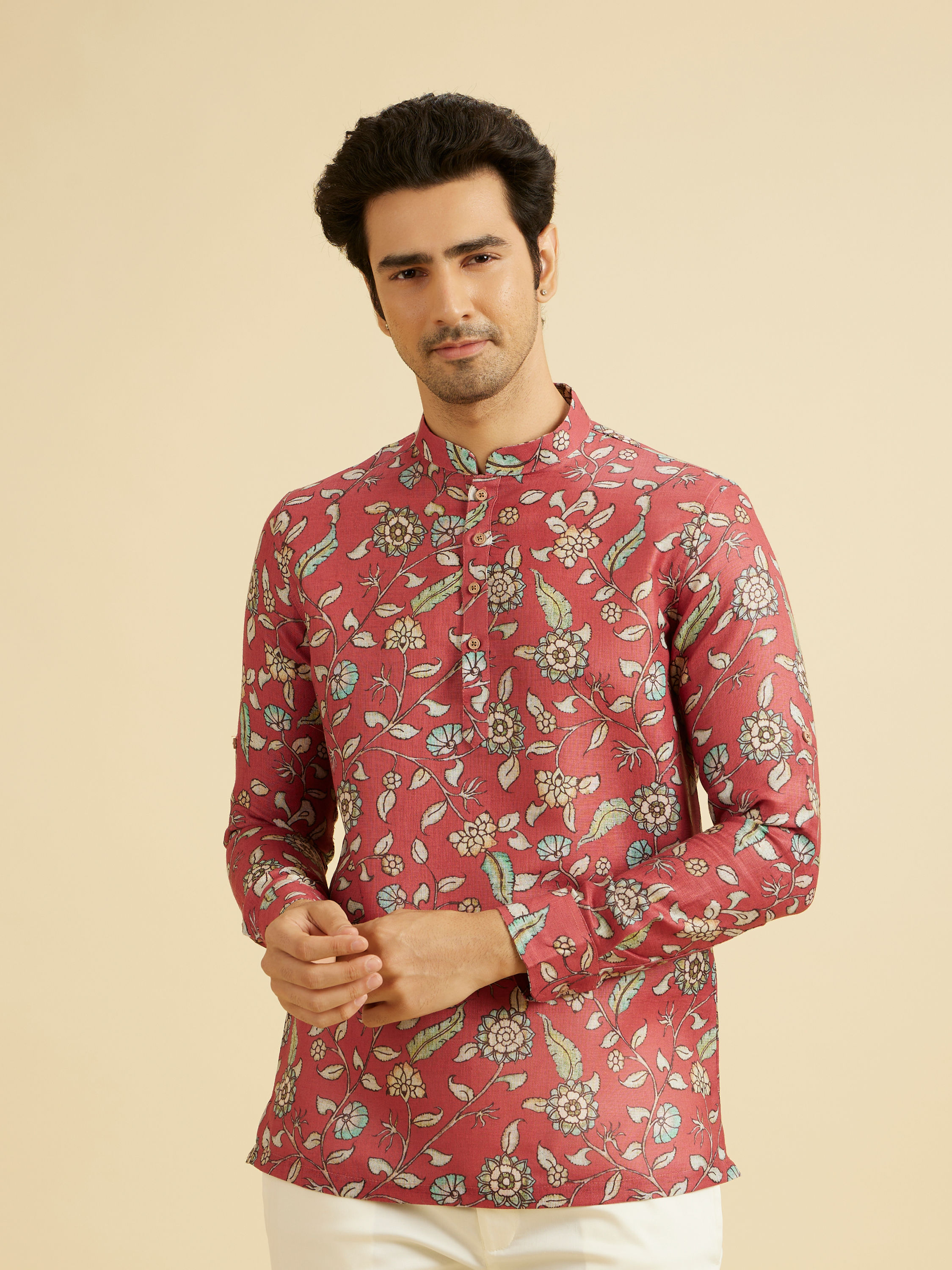 Manyavar Men Elegant Rust Viscose Kurta