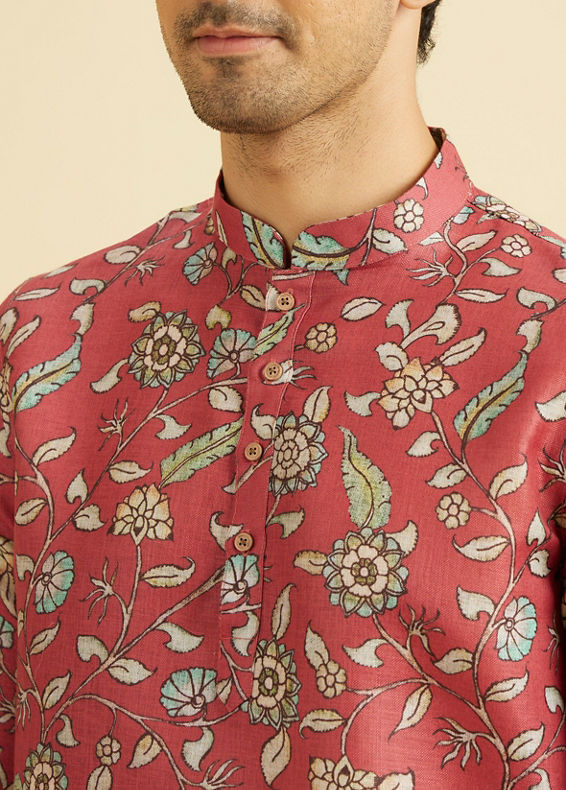 Manyavar Men Elegant Rust Viscose Kurta
