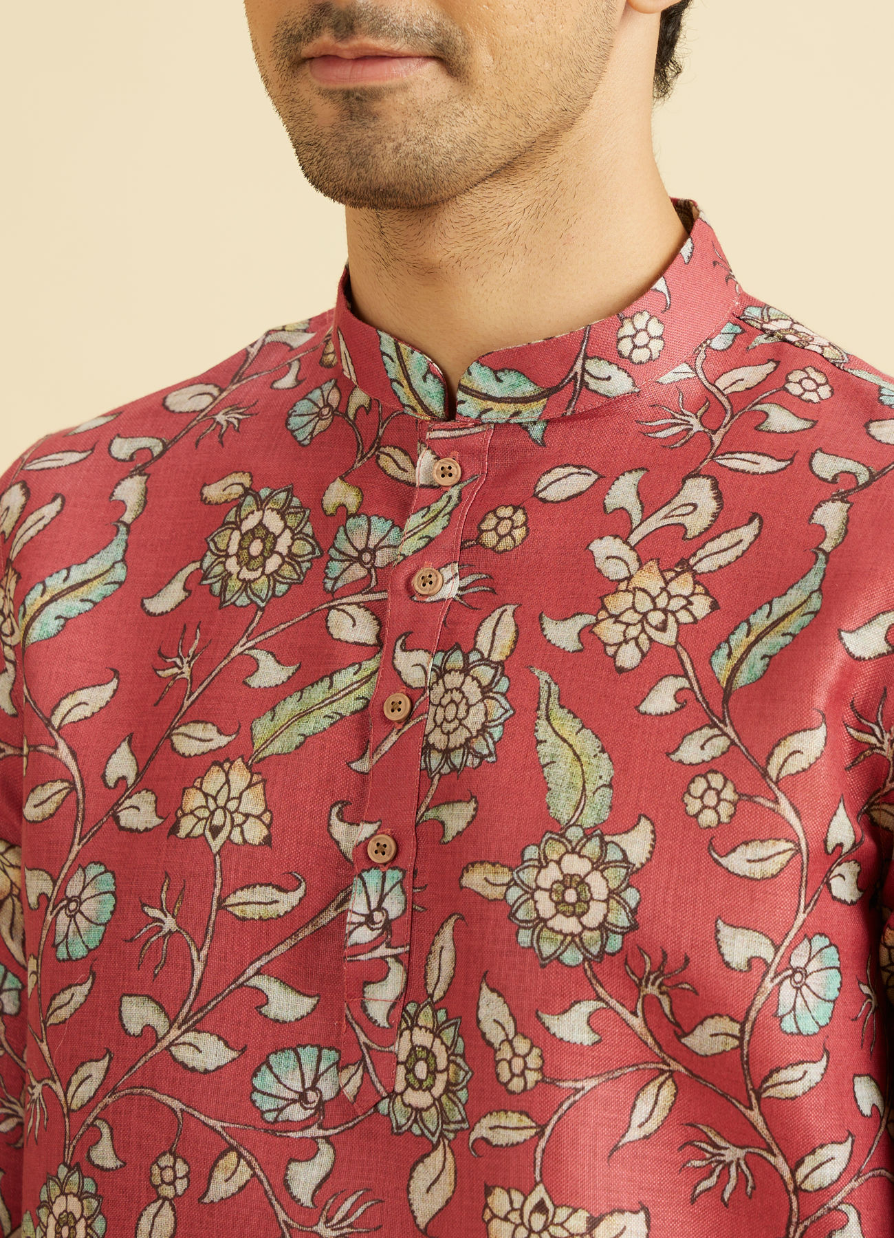 Manyavar Men Elegant Rust Viscose Kurta