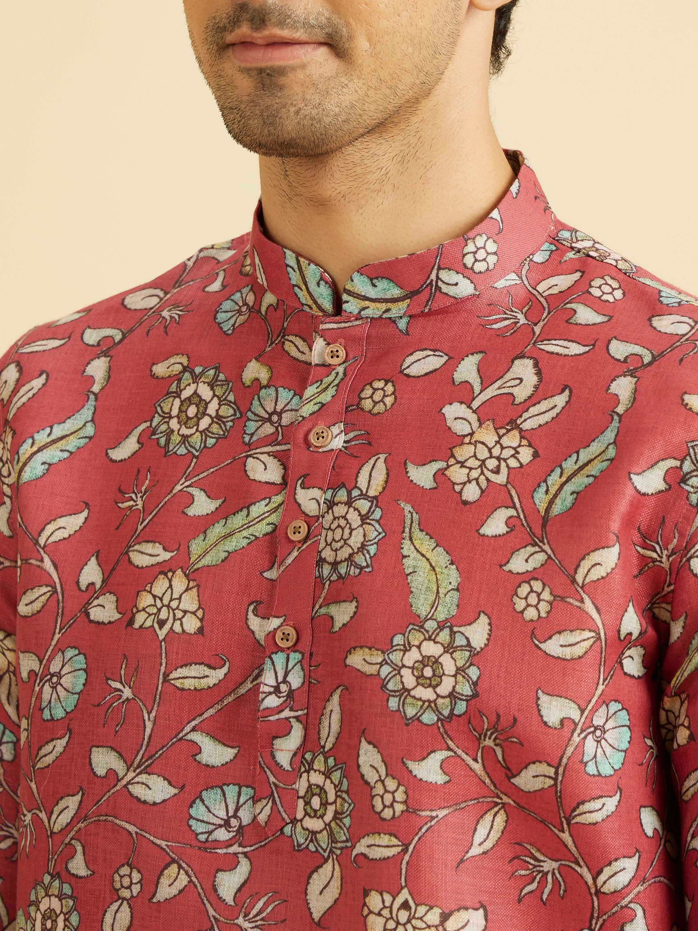 Manyavar Men Elegant Rust Viscose Kurta