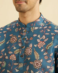 Manyavar Men Radiant Mid Blue Expression Kurta