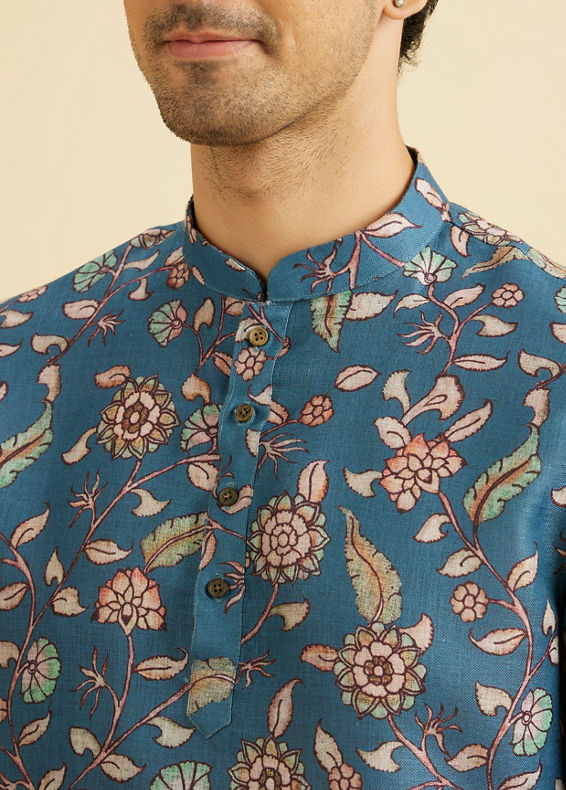 Manyavar Men Radiant Mid Blue Expression Kurta