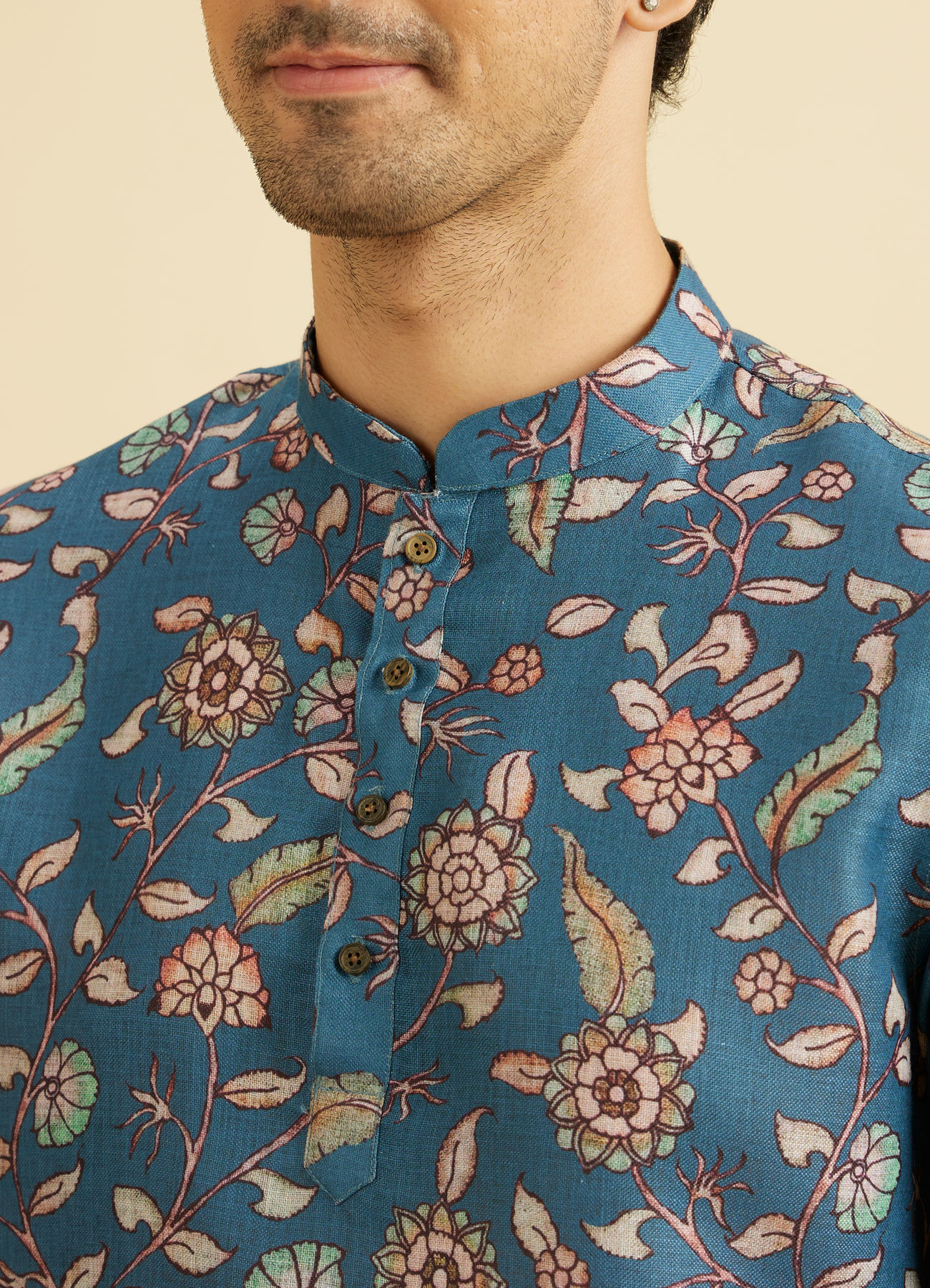 Manyavar Men Radiant Mid Blue Expression Kurta