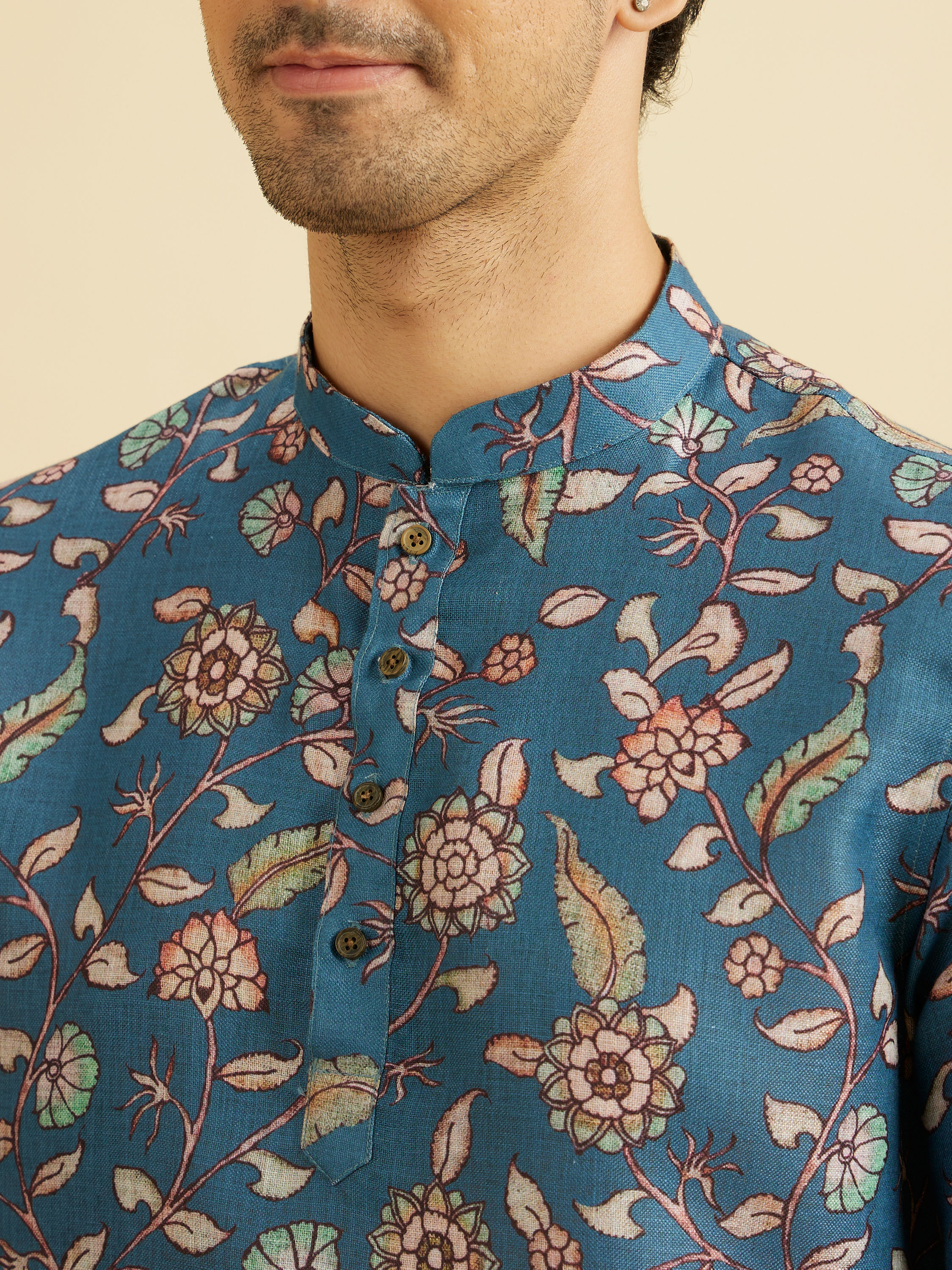 Manyavar Men Radiant Mid Blue Expression Kurta