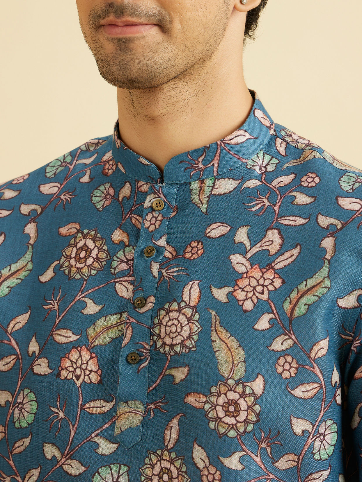 Manyavar Men Radiant Mid Blue Expression Kurta