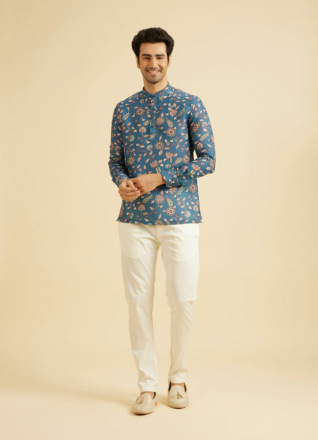 Manyavar Men Radiant Mid Blue Expression Kurta