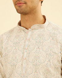 Manyavar Men Pista Green Paisley Embroidered Short Kurta with Sequin Work