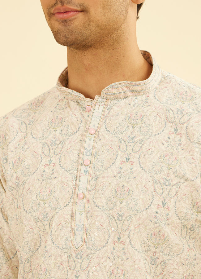 Manyavar Men Pista Green Paisley Embroidered Short Kurta with Sequin Work