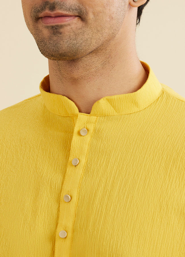 Manyavar Men Mustard Yellow Crushed Pattern Short Kurta