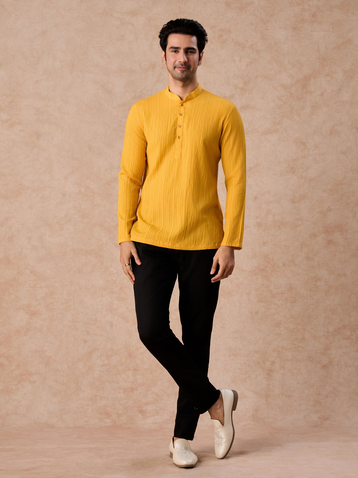 Manyavar Men Radiant Mustard Short Kurta