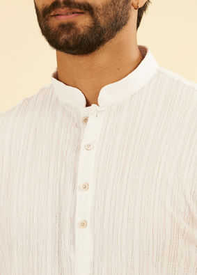 Manyavar Men Snow White Self Textured Short Kurta