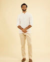 Manyavar Men Snow White Self Textured Short Kurta