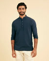 Manyavar Men Navy Blue Self Textured Short Kurta