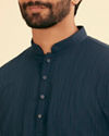 Manyavar Men Navy Blue Self Textured Short Kurta