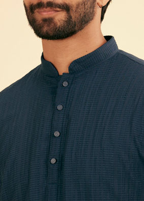 Manyavar Men Navy Blue Self Textured Short Kurta