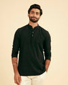 Ebony Black Linear Patterned Short Kurta