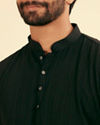 Manyavar Men Ebony Black Linear Patterned Short Kurta
