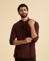 Wine Red Self Textured Short Kurta