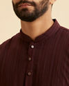 Manyavar Men Wine Red Self Textured Short Kurta