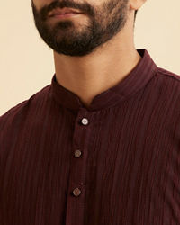 Manyavar Men Wine Red Self Textured Short Kurta