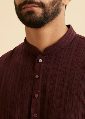 Manyavar Men Wine Red Self Textured Short Kurta