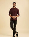 Manyavar Men Wine Red Self Textured Short Kurta