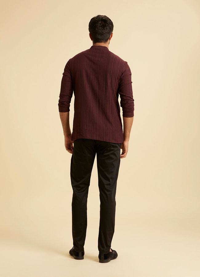 Manyavar Men Wine Red Self Textured Short Kurta