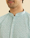 Manyavar Men Aqua Green Buta Jaal Printed Short Kurta with Sequin Work