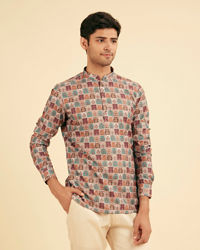 Manyavar Men Soft Beige Imperial Darbar Printed Short Kurta