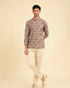 Manyavar Men Soft Beige Imperial Darbar Printed Short Kurta