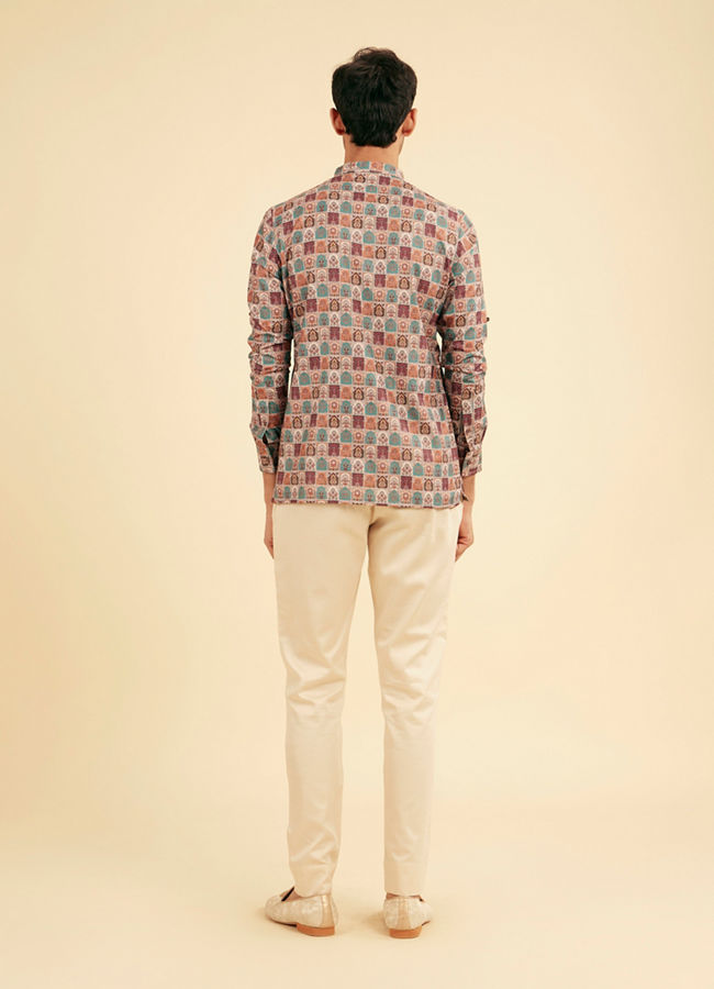 Manyavar Men Soft Beige Imperial Darbar Printed Short Kurta
