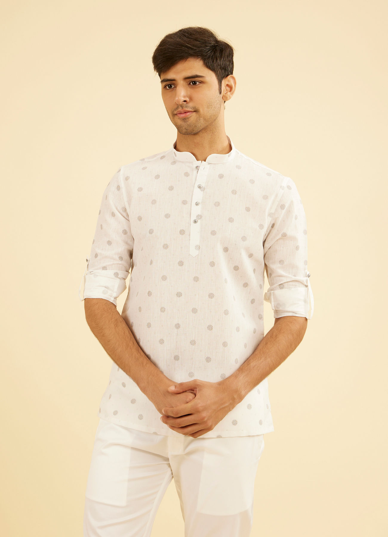 Manyavar Men Elegant White Short Kurta