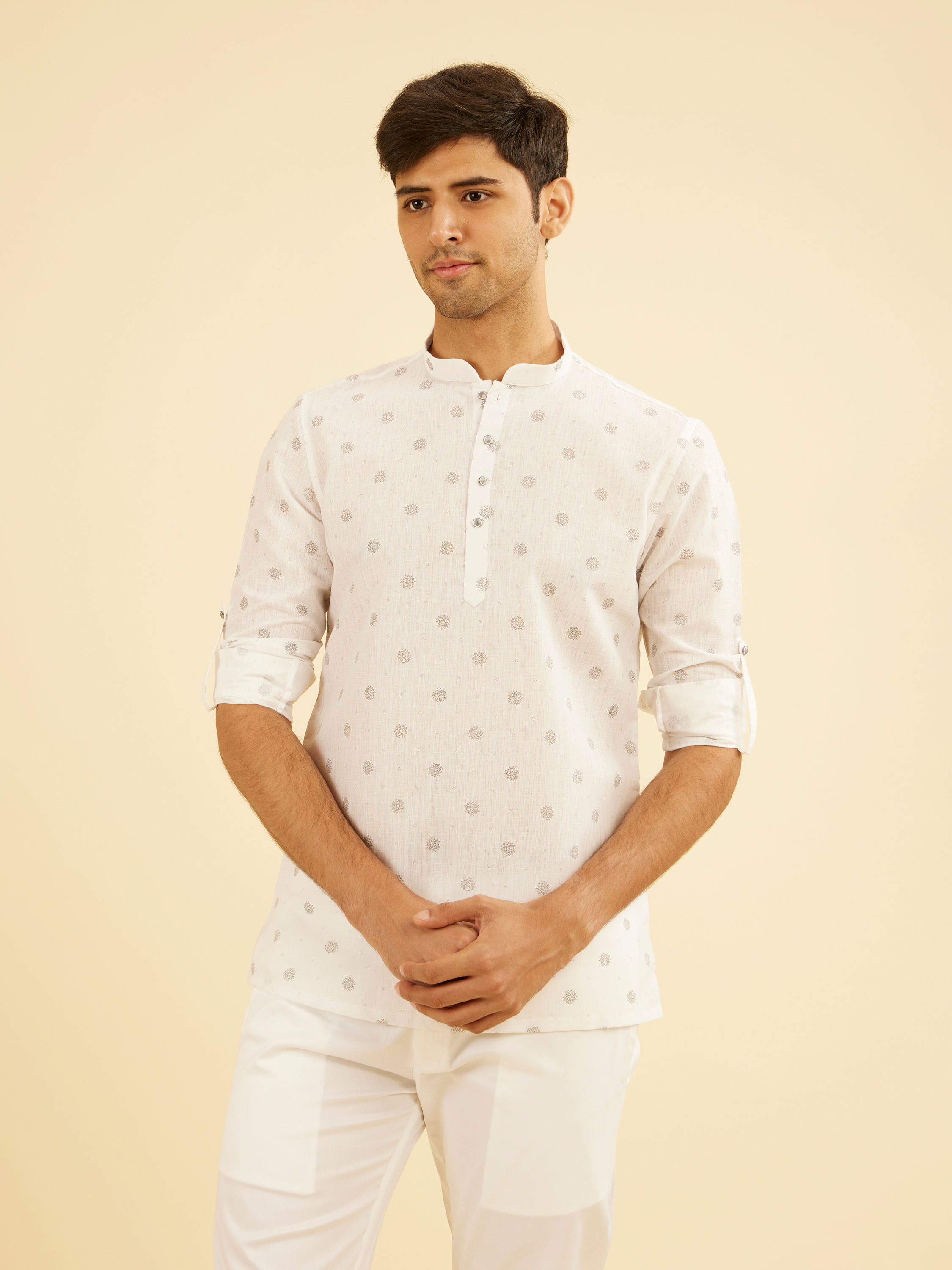 Manyavar Men Elegant White Short Kurta
