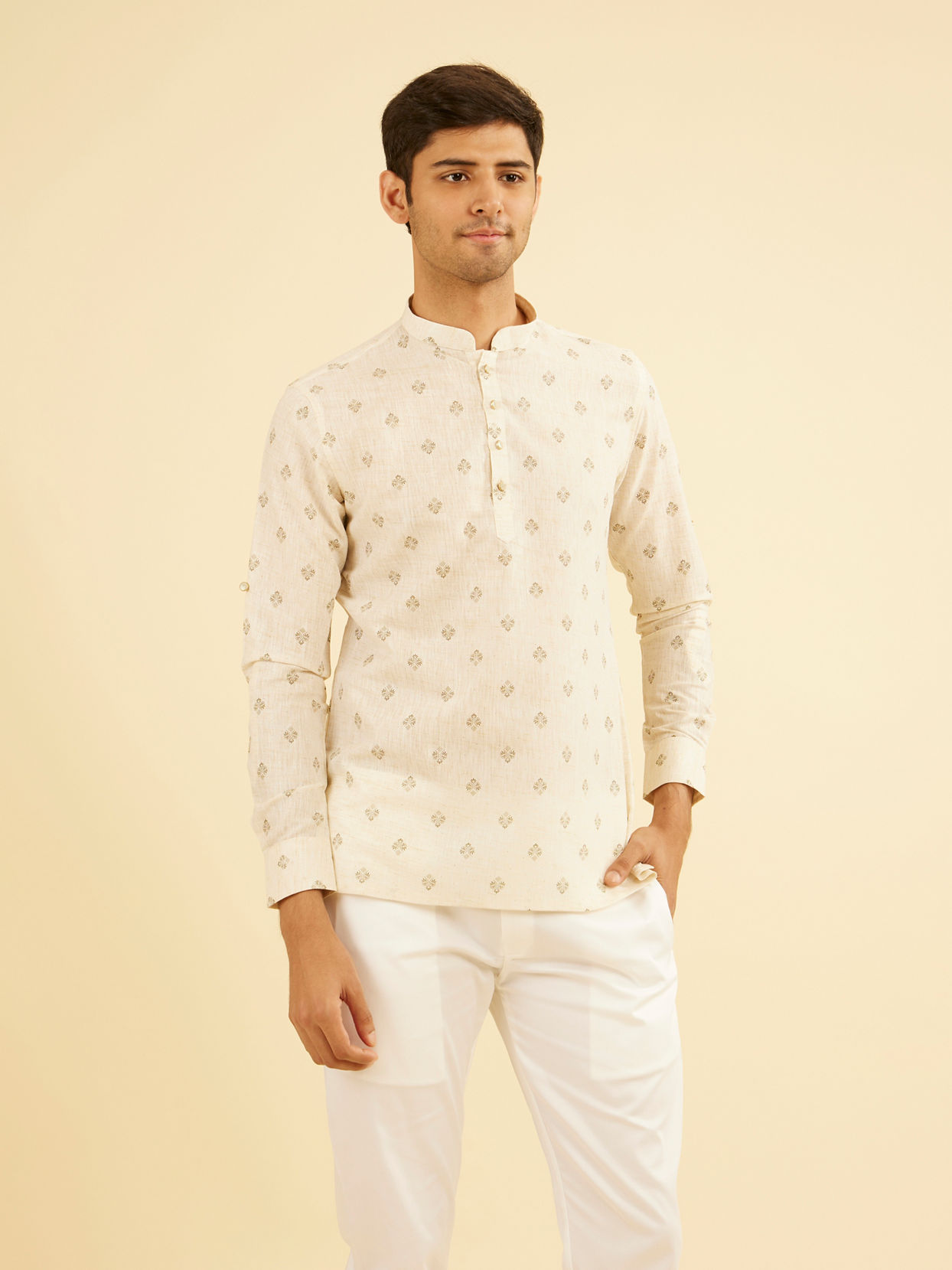Manyavar Men Beige Elegance Short Kurta