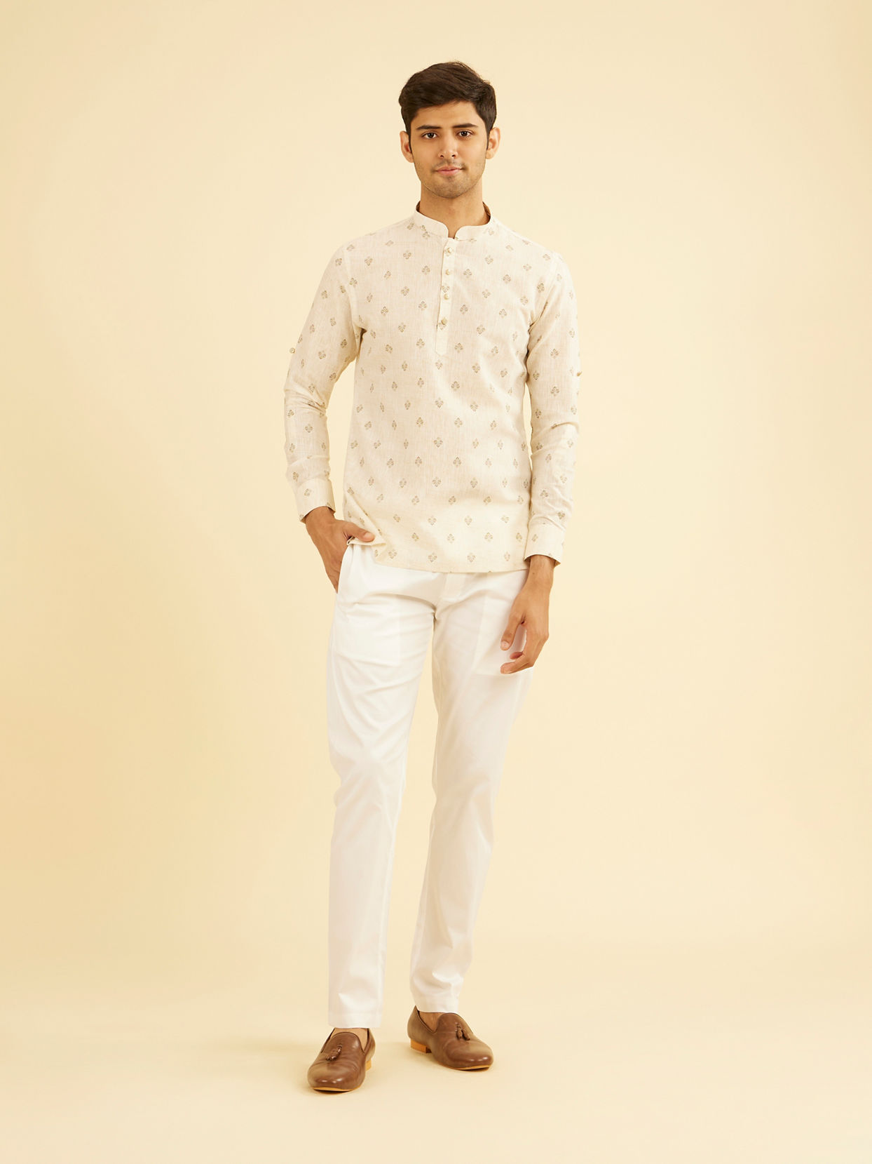 Manyavar Men Beige Elegance Short Kurta