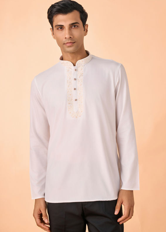 Manyavar Men Elegant White Short Kurta