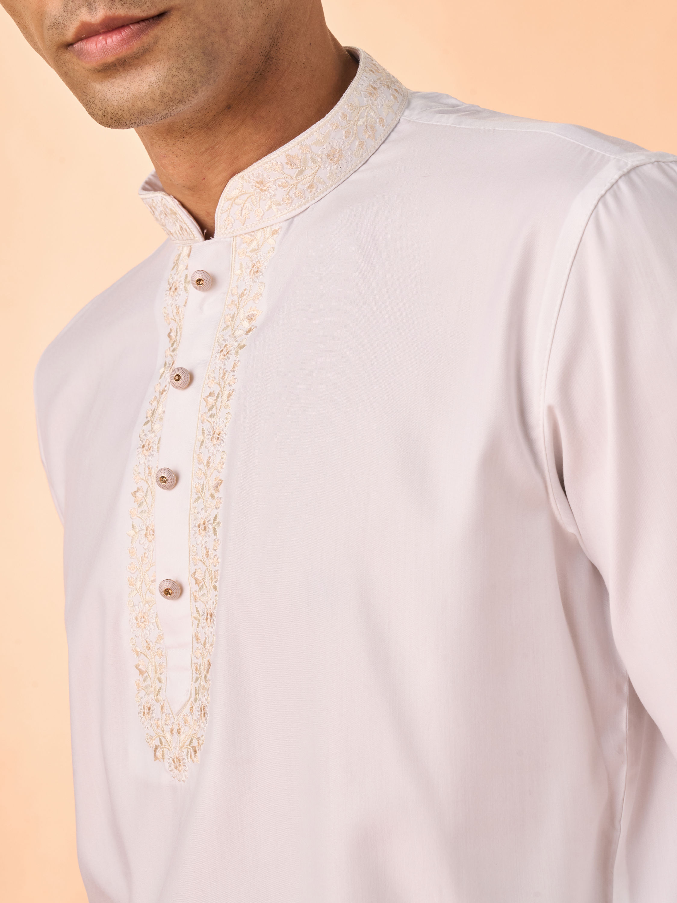 Manyavar Men Elegant White Short Kurta