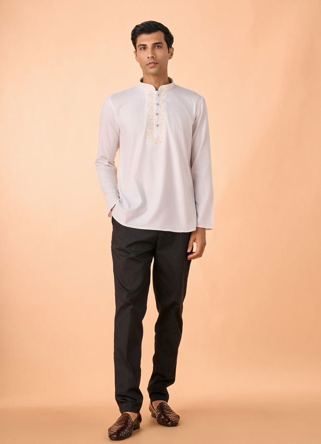 Manyavar Men Elegant White Short Kurta
