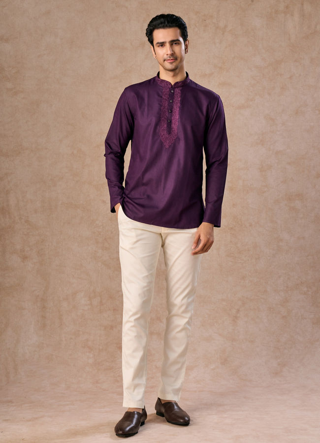 Manyavar Men Regal Purple Kurta Short Kurta