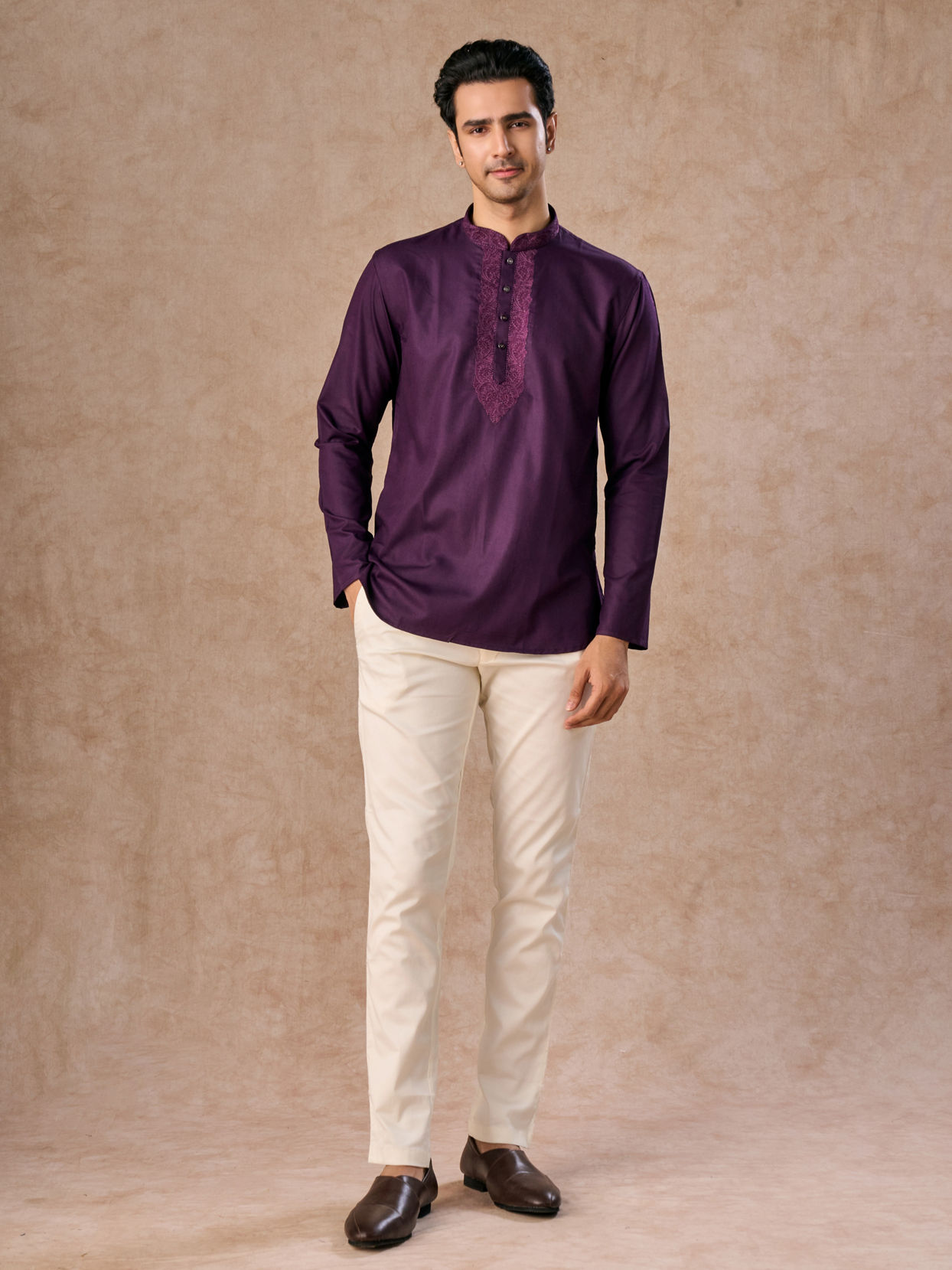 Manyavar Men Regal Purple Kurta Short Kurta