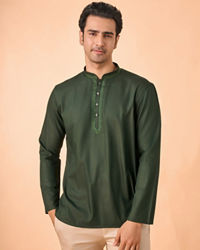 Manyavar Men Enchanting Dark Green Short Kurta