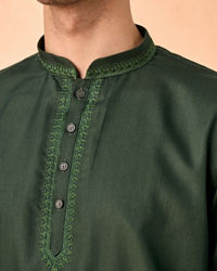 Manyavar Men Enchanting Dark Green Short Kurta