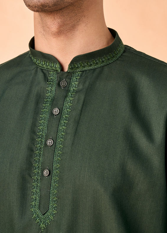 Manyavar Men Enchanting Dark Green Short Kurta