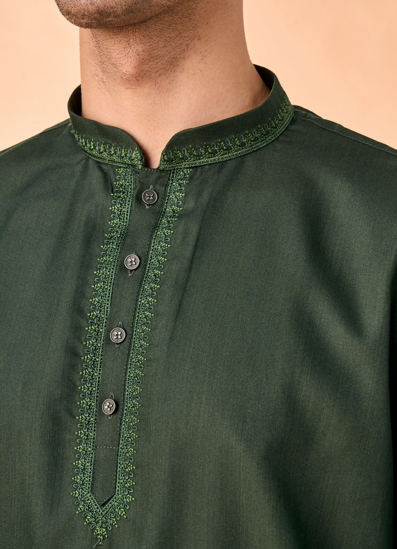 Manyavar Men Enchanting Dark Green Short Kurta