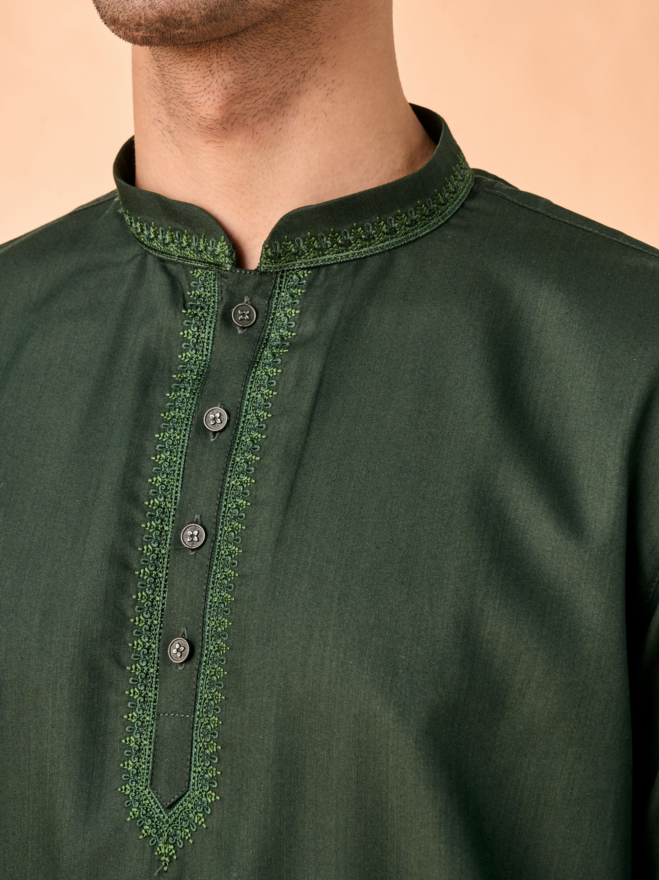 Manyavar Men Enchanting Dark Green Short Kurta