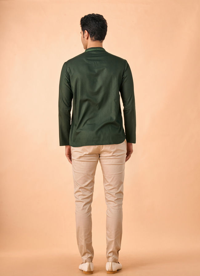 Manyavar Men Enchanting Dark Green Short Kurta