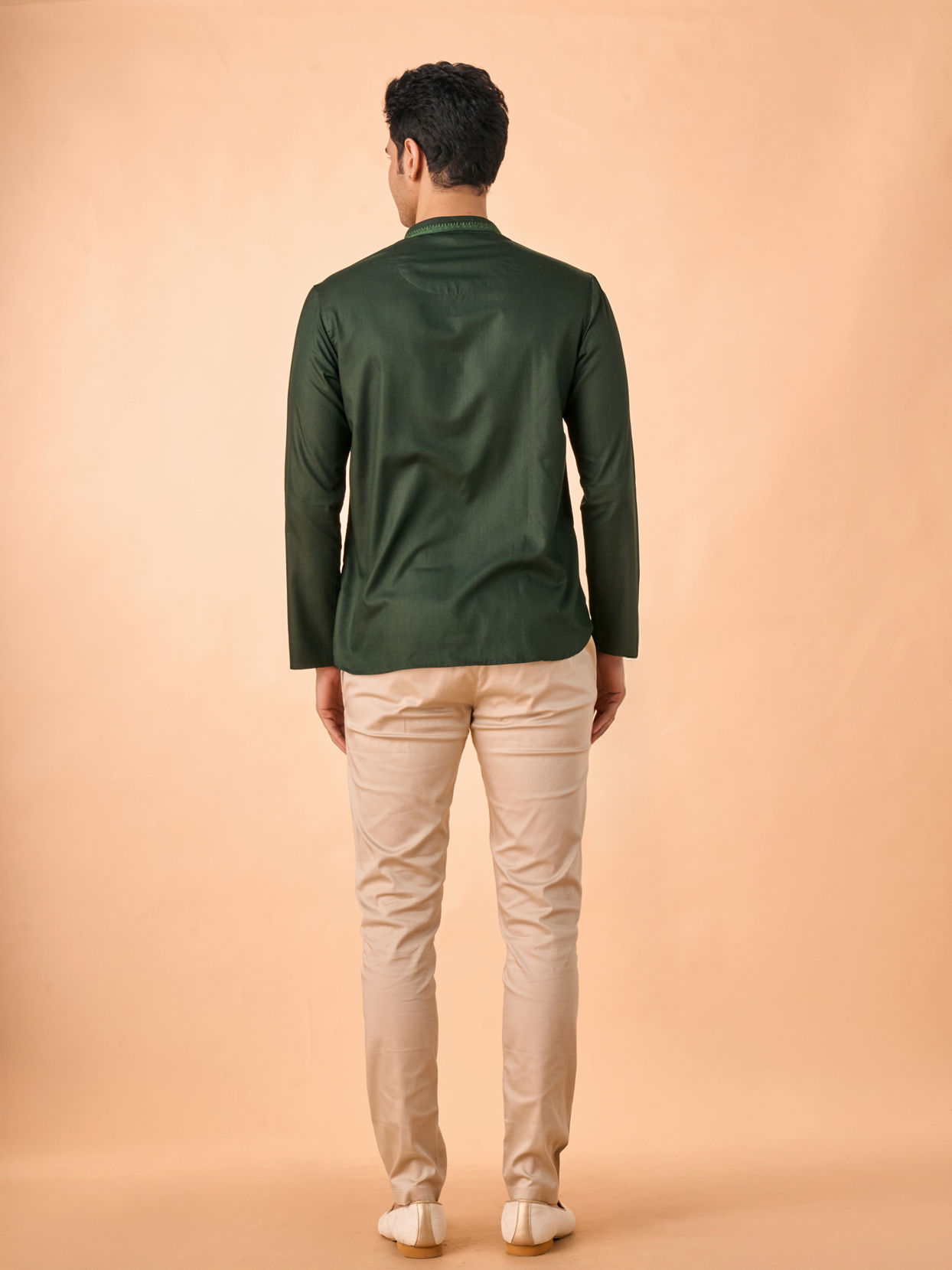 Manyavar Men Enchanting Dark Green Short Kurta