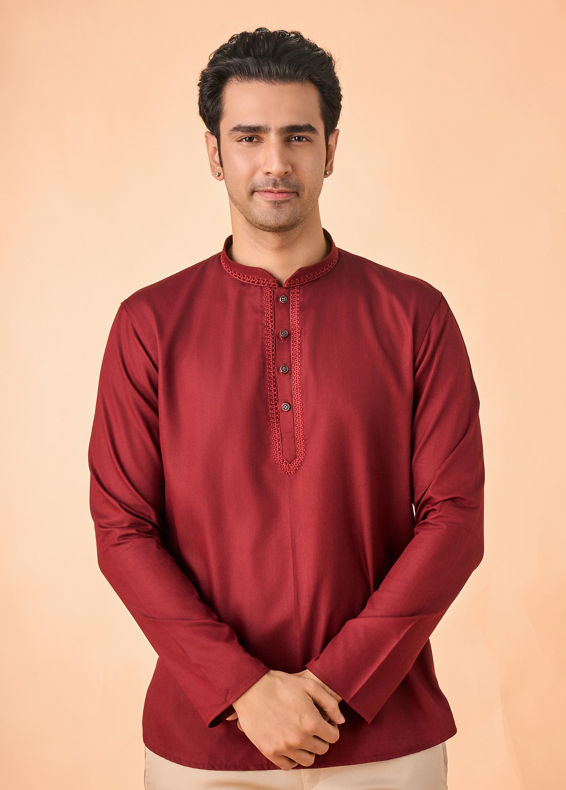 Manyavar Men Maroon Magnificence Short Kurta